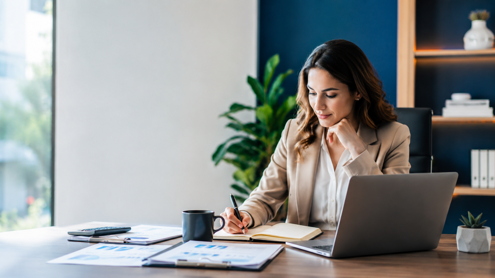 Professional working on spreadsheet reports and financial summaries